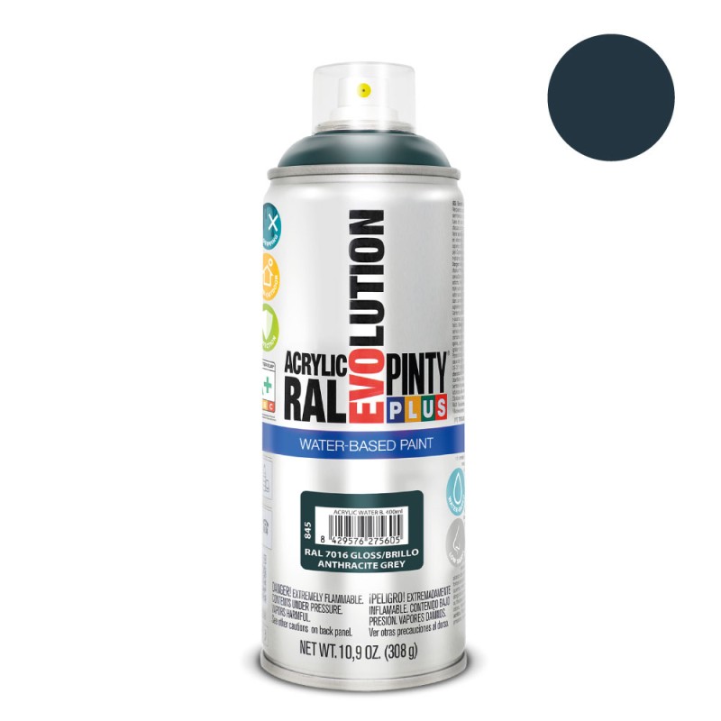 Pintura acrílica spray evolution water-based 520 cc ral 7016 gris antracita