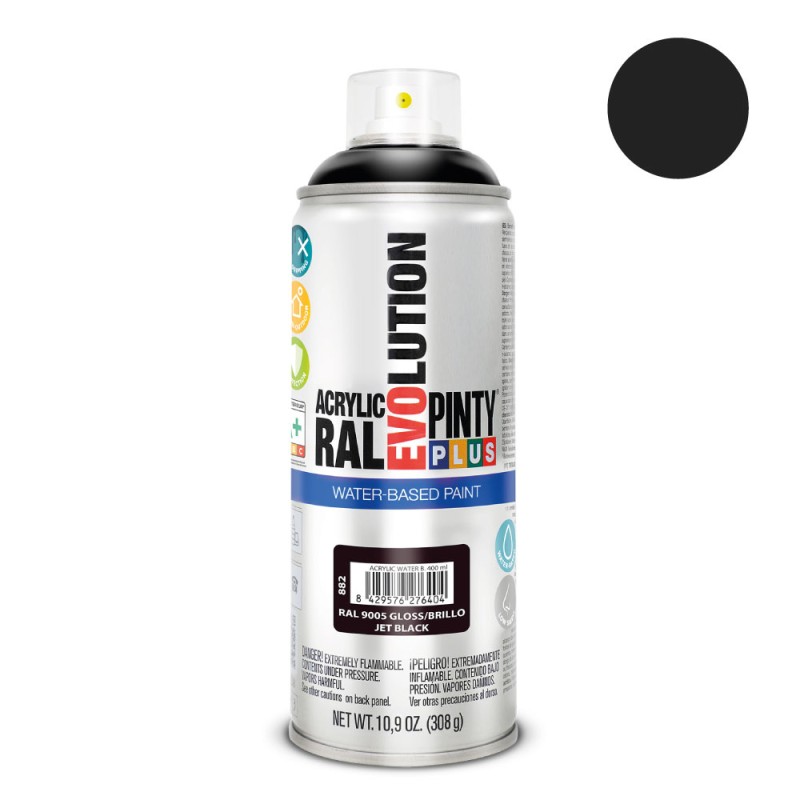 Pintura acrílica spray evolution water-based 520 cc ral 9005 negro intenso