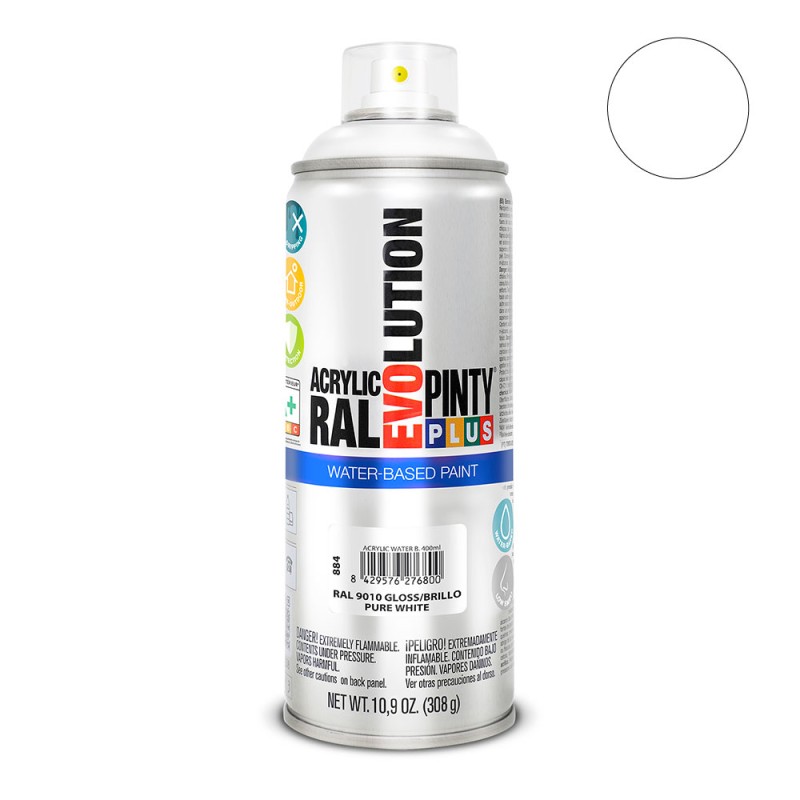 Pintura acrílica spray evolution water-based 520 cc ral 9010 blanco puro