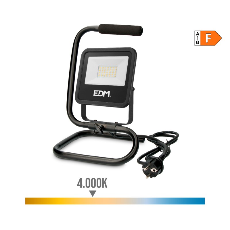 Foco proyector led con pie black series 30 w 2370lm 4000k luz dia 22 x 21 x 32 cm