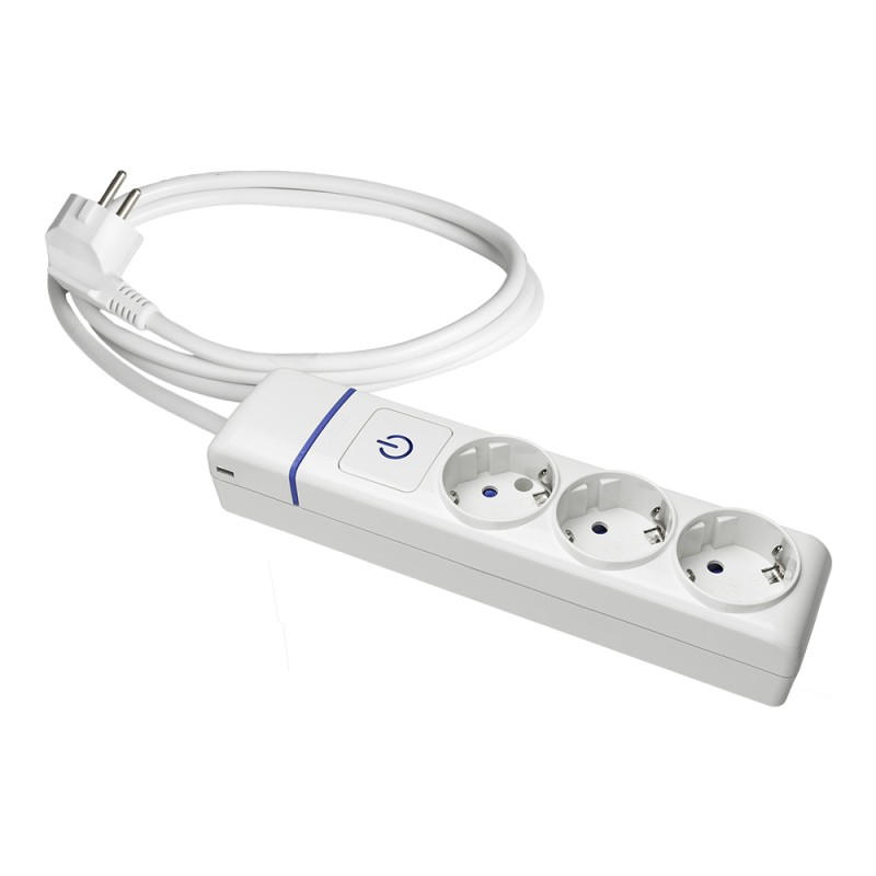 Prolongador con 3 tomas 2p+t, 16a 250v con interruptor luminoso, cable 1, 5 m.
