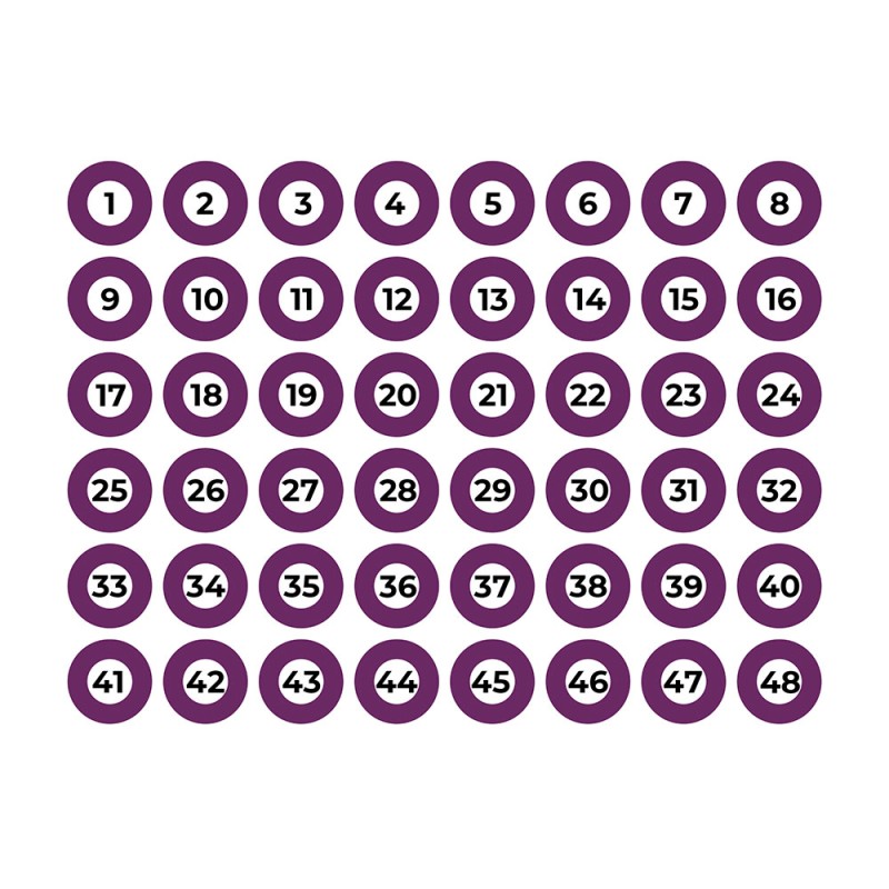 Lámina adhesiva a4 numerada 1-48 morado edm