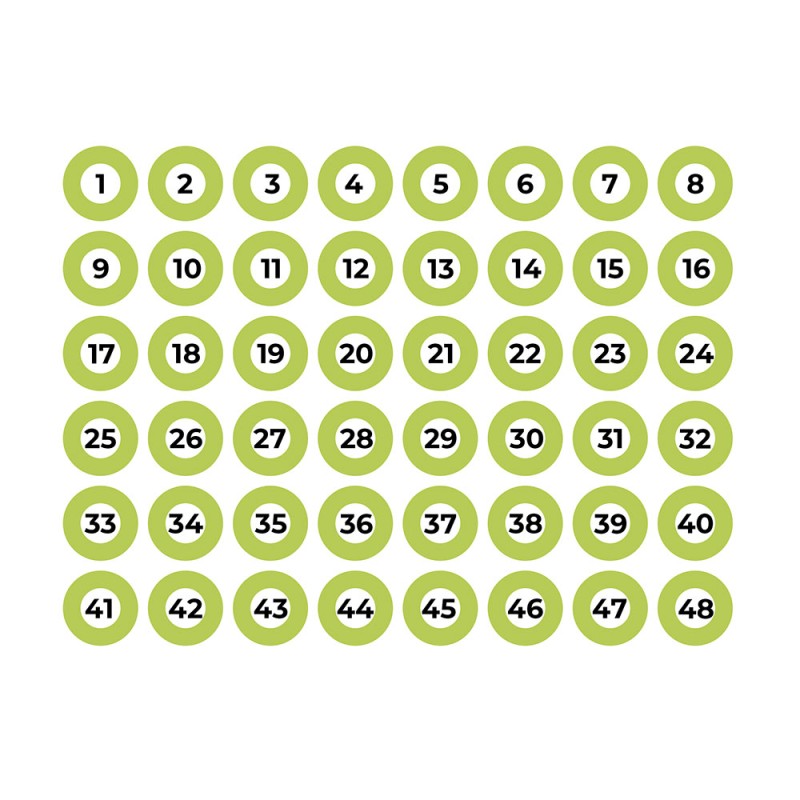 Lámina adhesiva a4 numerada 1-48 verde edm