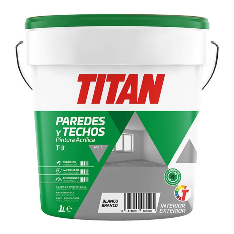 Pintura plástica acrílica estirenada interior/exterior t-3 blanco mate 1 l