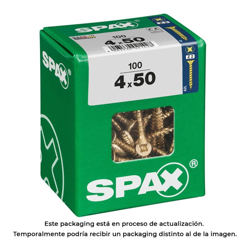 Caja 100uds. tornillo madera spax cab. plana yellox 4,0x50mm spax