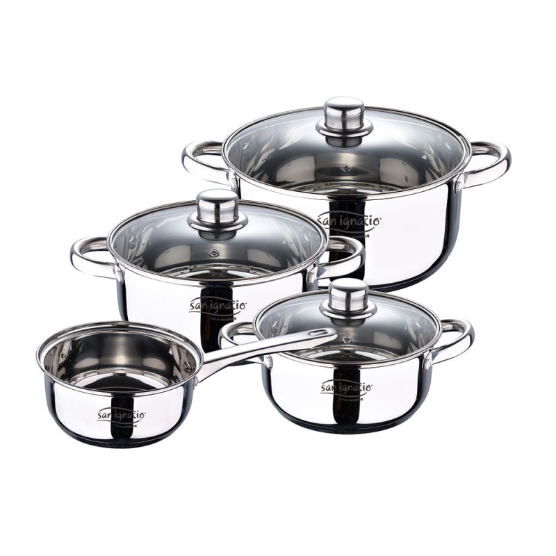 Bateria 7 piezas de acero inox ind cassel: cazo ø16 cm / cacerola con tapa ø18 cm / cacerola con tapa ø20 cm / cacerola con  ...
