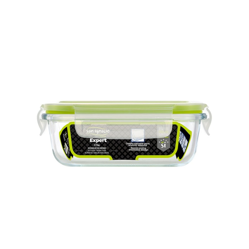 Fiambrera hermética rectangular borosilicato expert 370 ml