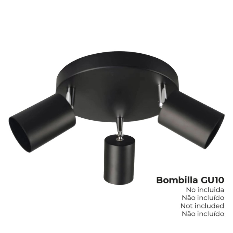 Foco 3 elementos gu10 50 w (bombilla no incluida) color negro ø 20 x 14,6 cm
