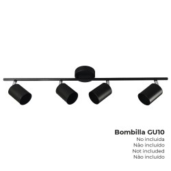 Foco 4 elementos gu10 50 w (bombilla no incluida) color negro 70 x 9 x 15,2 cm