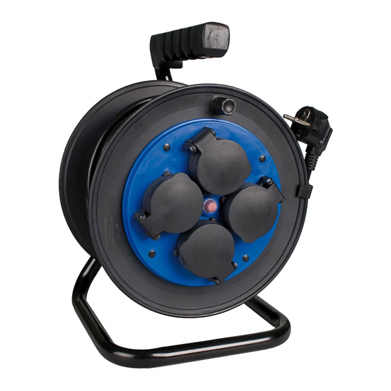 Enrollacables 50 m 3 g 1,50 mm 4 tomas bipolares con t/tl con tapas ip54