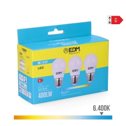 Kit 3 bombillas esfericas led e27 5 w 400 lm 6400 k luz fria ø4,5 x 8 cm