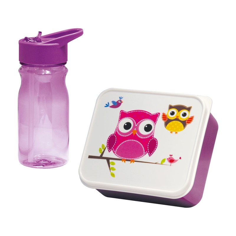 Caja infantil para merienda con cantimplora buho 0,85 l / 0,5 l