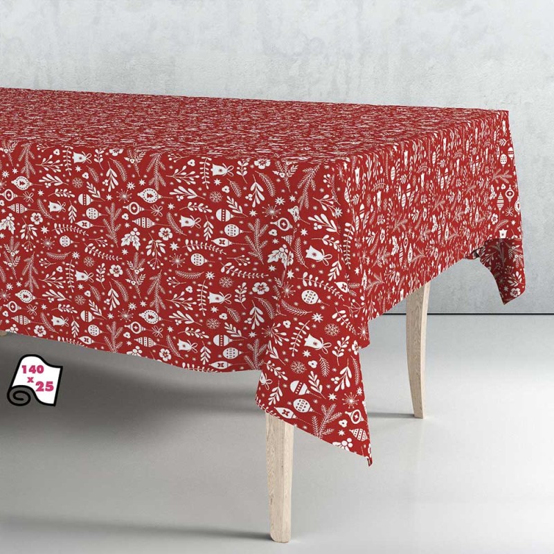 Rollo de hule mantel navidad rojo nordic 140 cm x 25 m