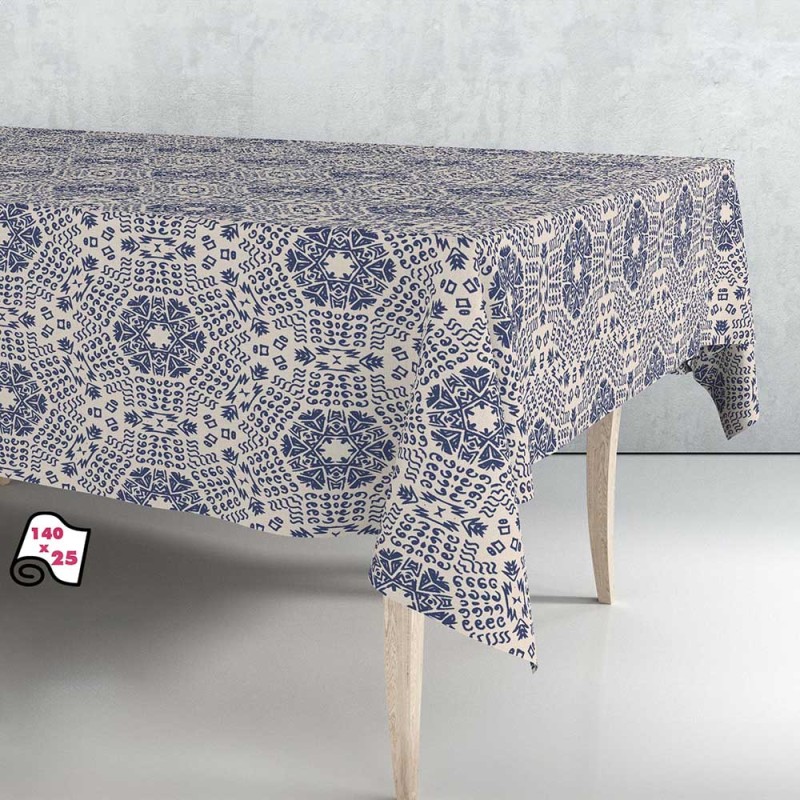 Rollo de hule mantel mandala azul 1,40 x 25 m