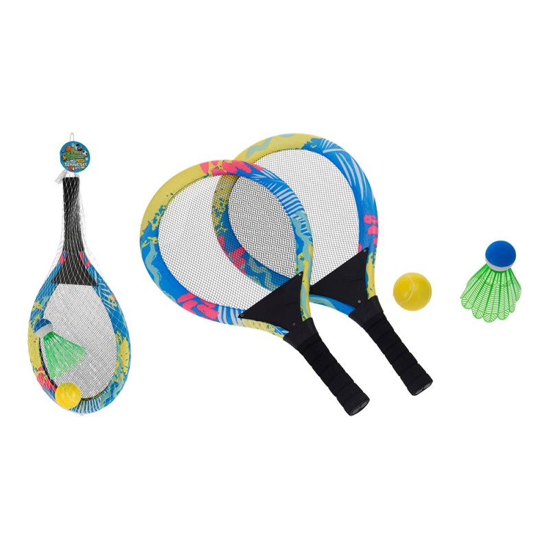 Set de 2 raquetas con pelota de tenis y badminton