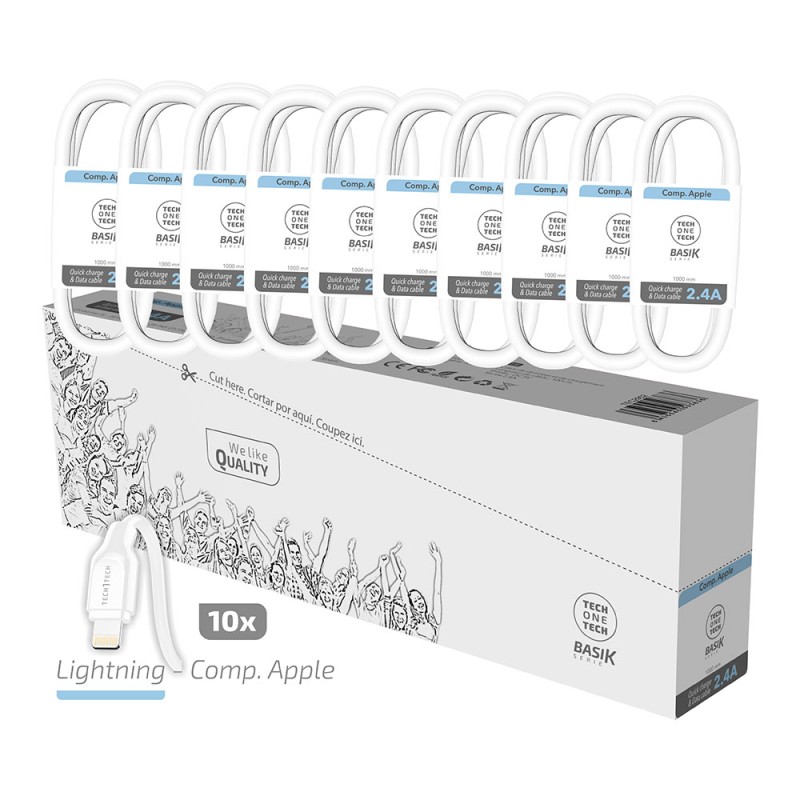 Pack ahorro 10 cables basik lightning/apple 2,4a tech one tech