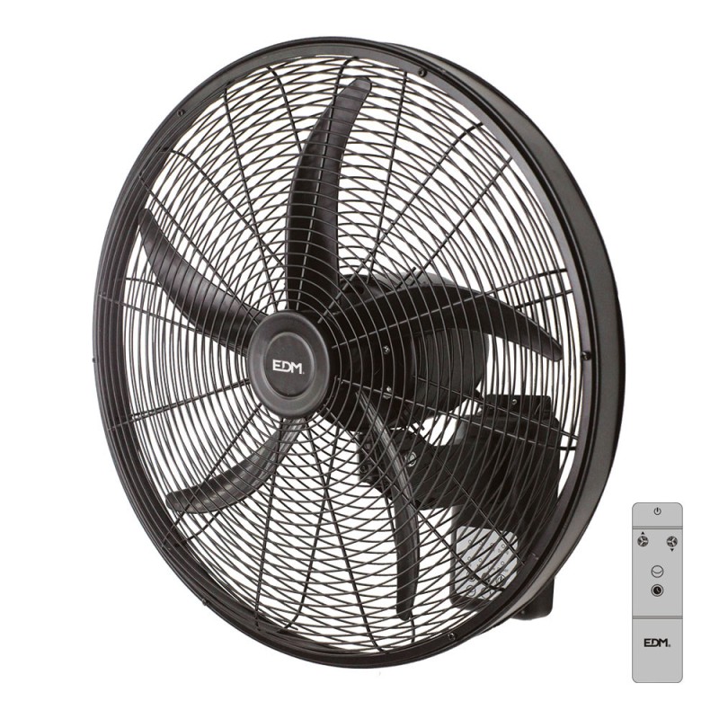 Ventilador pared mando a distancia, negro, potencia 100 w 64,7 db aspas ø45 cm