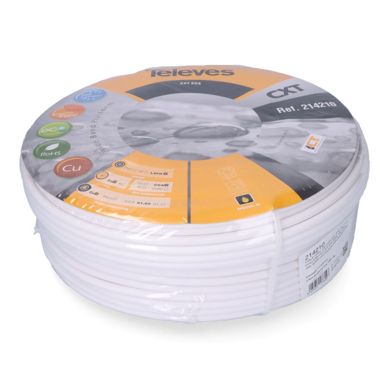 Cable coaxial apantallado rg6 cobre, euro/m (bobina ø270x136mm)