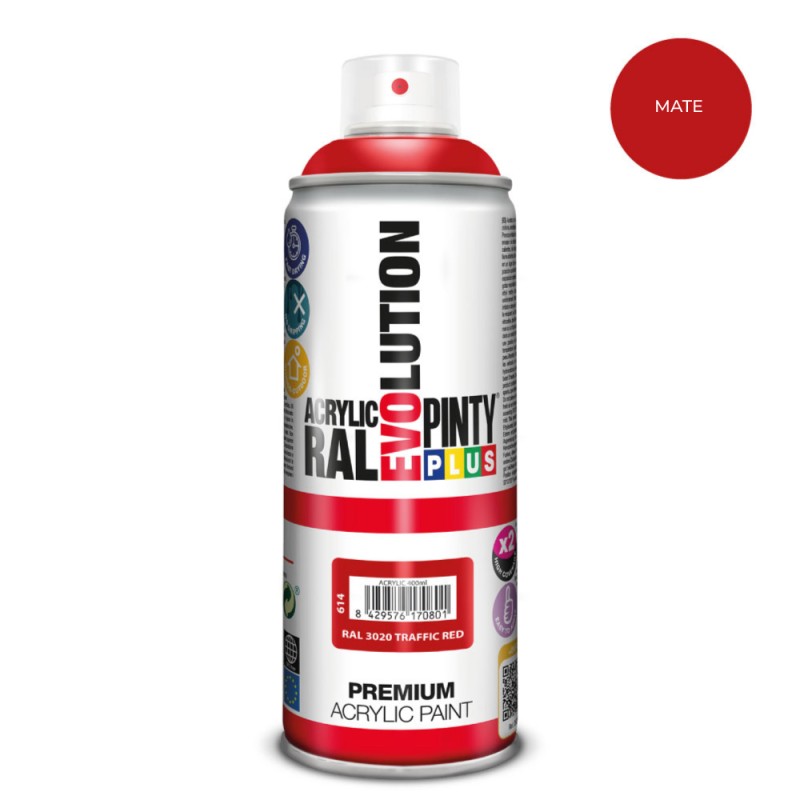 Pintura acrílica spray evolution 520 cc ral 3020 matt traffic red 300 g