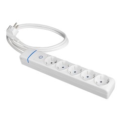 Prolongador con 5 tomas 2p+t, 16a 250v con interruptor luminoso, cable 1, 5 m.