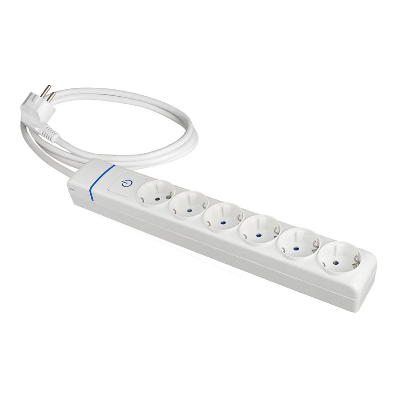 Prolongador con 6 tomas 2p+t, 16a 250v con interruptor luminoso, cable 1, 5 m.