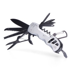Multiherramienta con mosquetón modelo plateado, serie k2