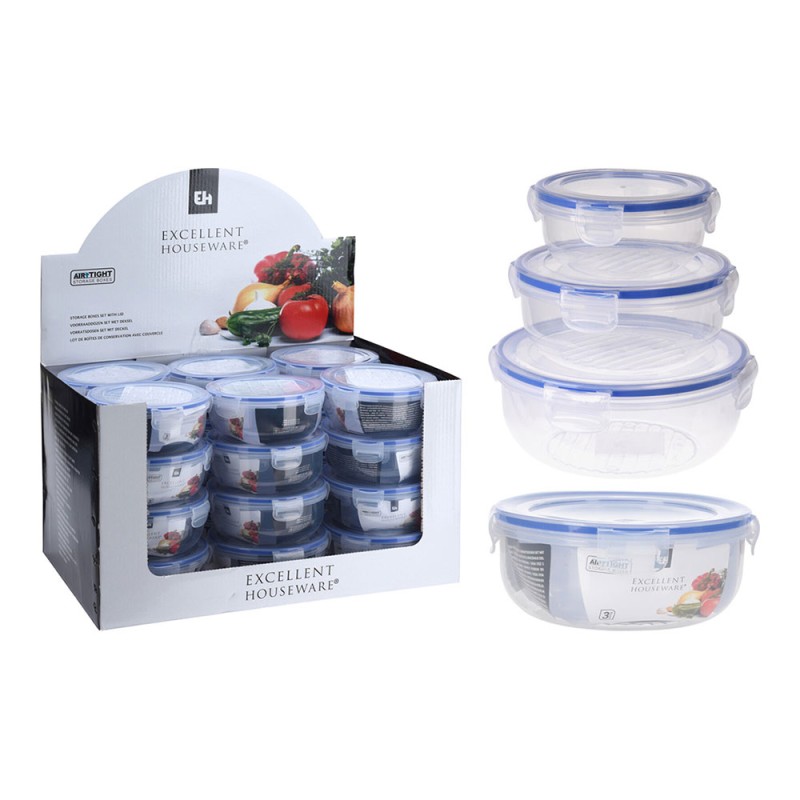 Set 3 fiambreras plástico hermetica 1400 ml, 800 ml, 400 ml