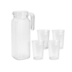 Jarra cristal con tapa de plástico 1100 ml + 4 vasos cristal 200 ml