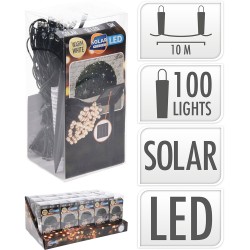 Guirnalda solar led, blanco calido, 100 leds, 10 m