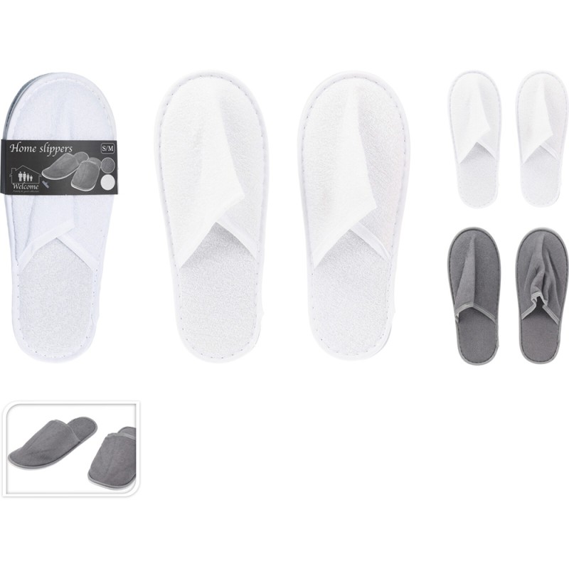 Pantuflas rizo, blancas/grises, poliester, tallas s/m y l/xl