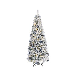 Arbol de navidad nevado plegable con microled parpadeantes y adornos, ø64 x 150 cm