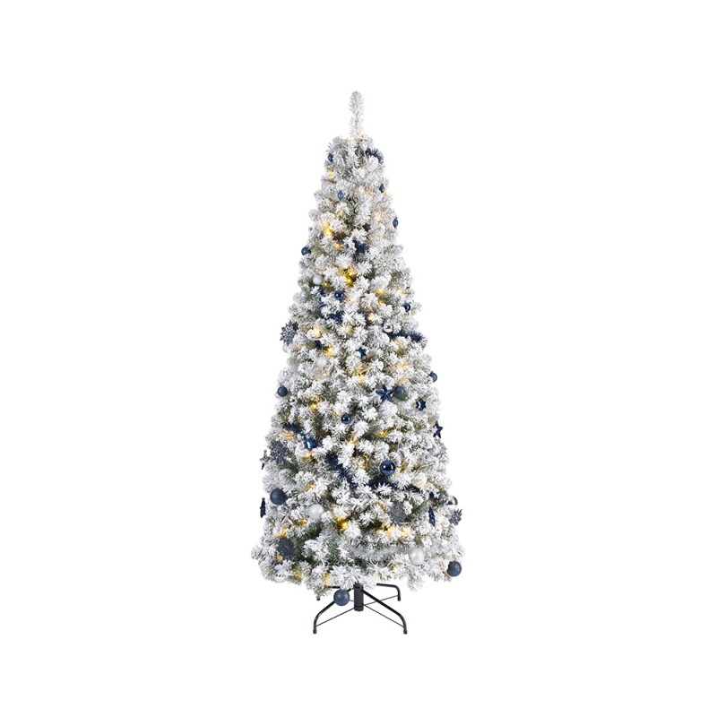 Arbol de navidad nevado plegable con microled parpadeantes y adornos, ø64 x 150 cm