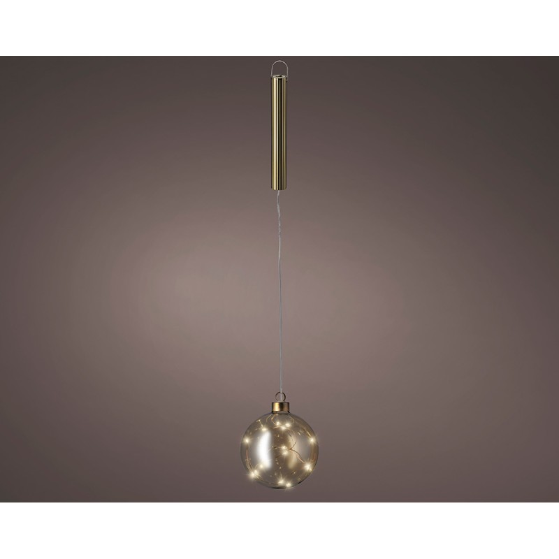 Bola colgante de cristal microled, dorada, ø10cm.