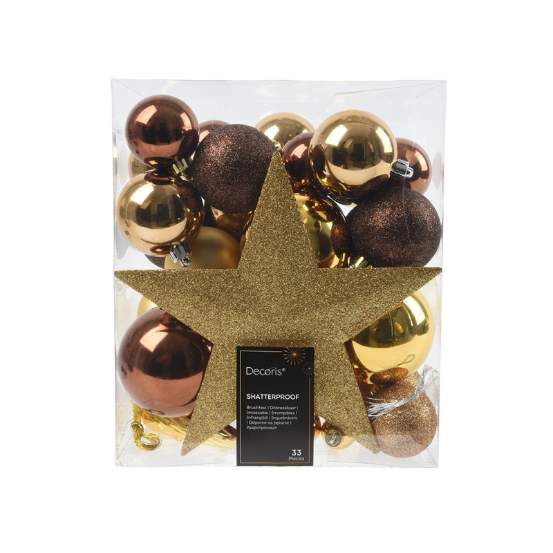 Juego de 33 adornos  colores dorado y marrón.