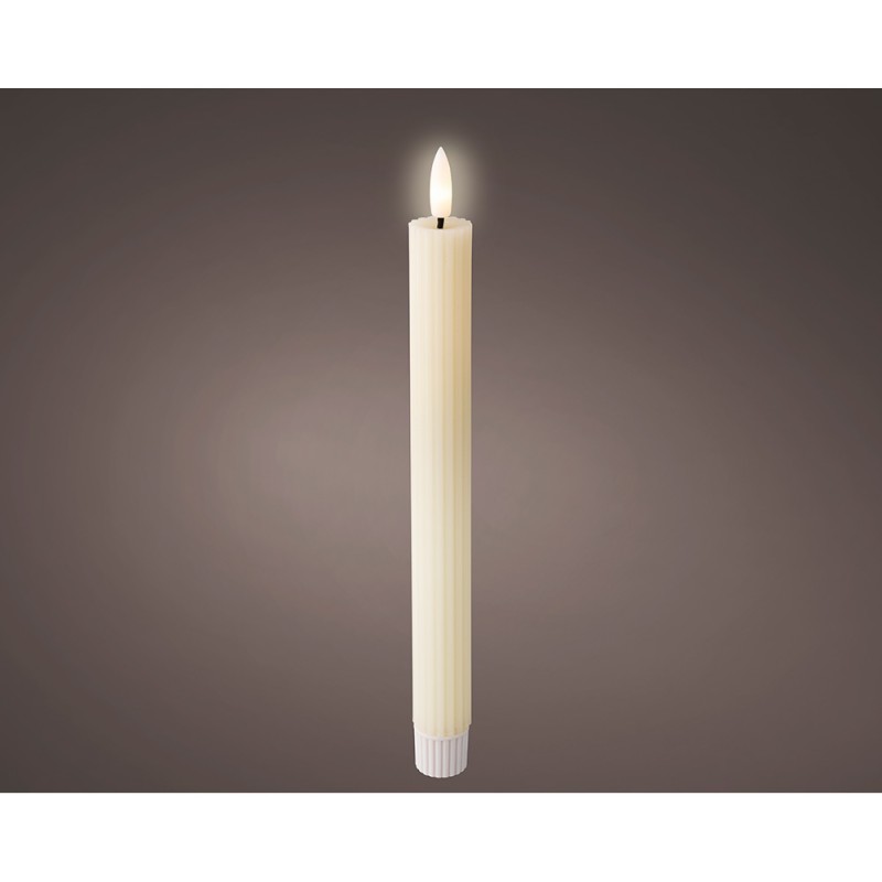 Vela de cera led color beige, relieve ø2,2 x 24,5 cm. pack 2 uds