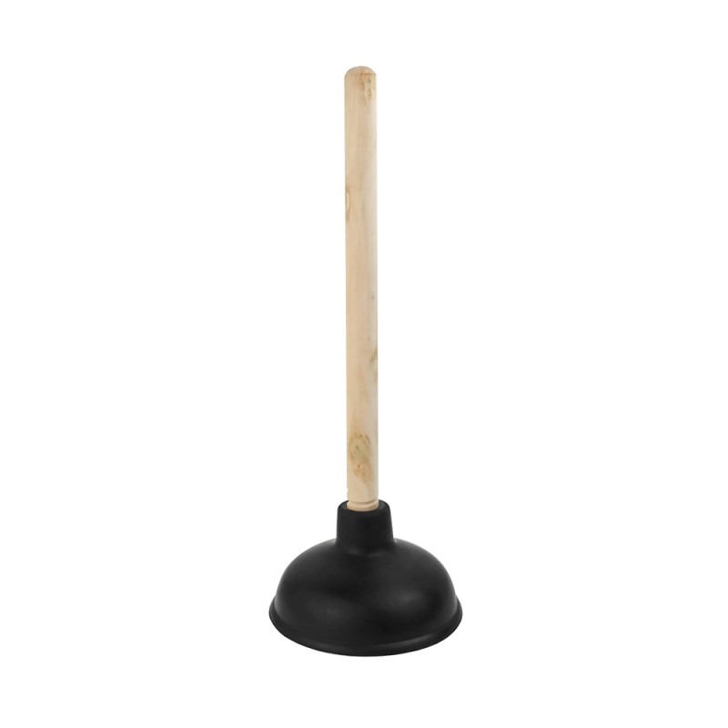 Desatascador clasico negro con mango de madera, ø13,5 cm x 40 cm