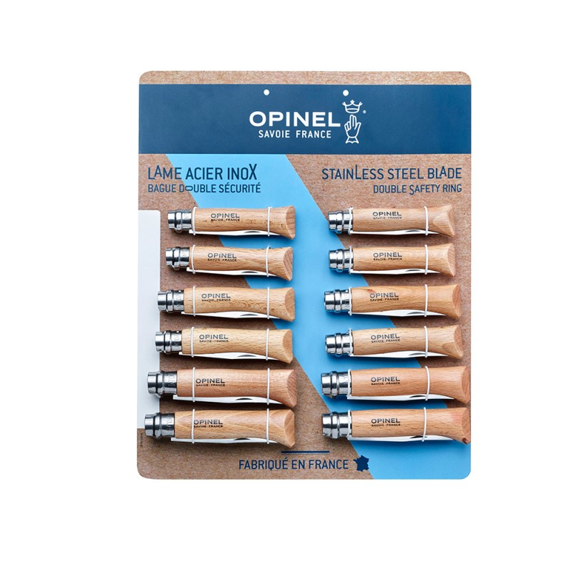 Expositor navajas opinel acero inoxidable, 12 uds (n6, n7, n8 4 uds de cada numero)