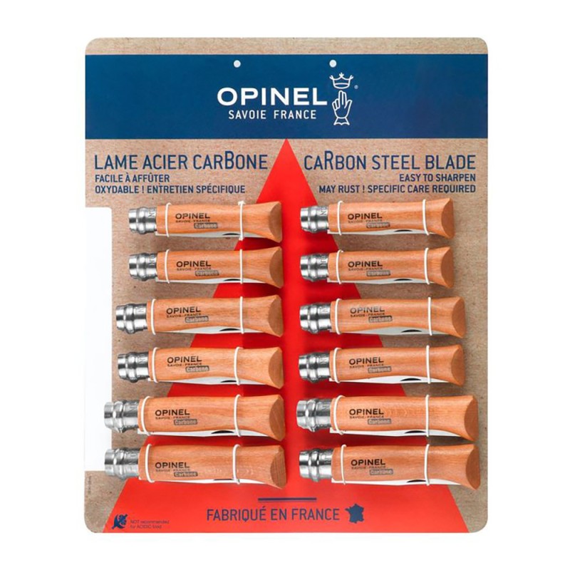 Expositor navajas opinel acero al carbono, 12 uds (n6, n7, n8 4 uds de cada numero)