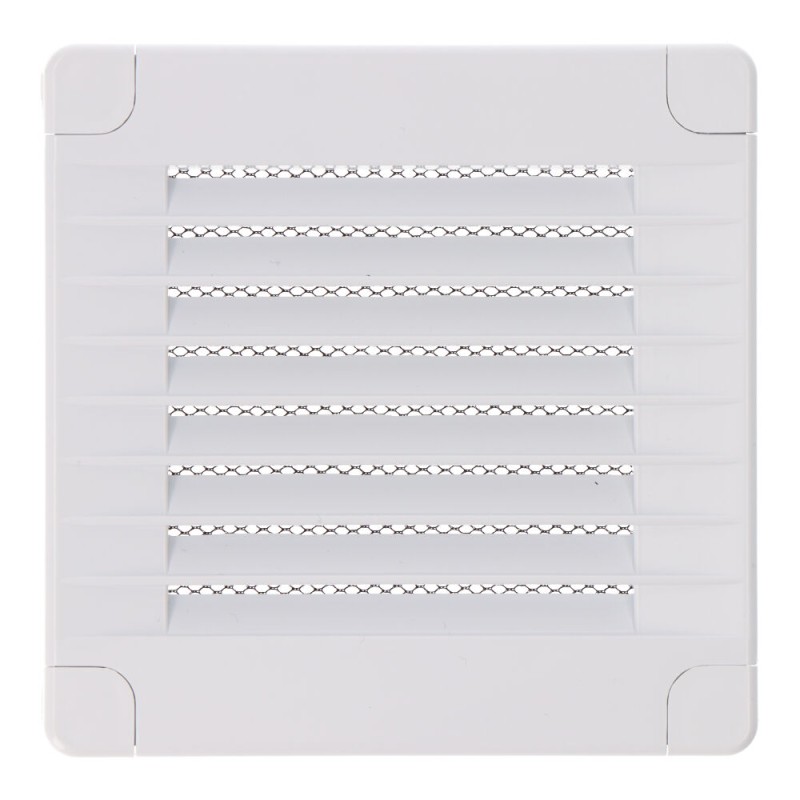 Rejilla ventilación cuadrada con tapones y mosquitera 100x100x7mm abs blanca