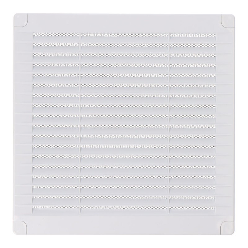 Rejilla ventilación cuadrada con tapones y mosquitera 200x200x7mm abs blanca