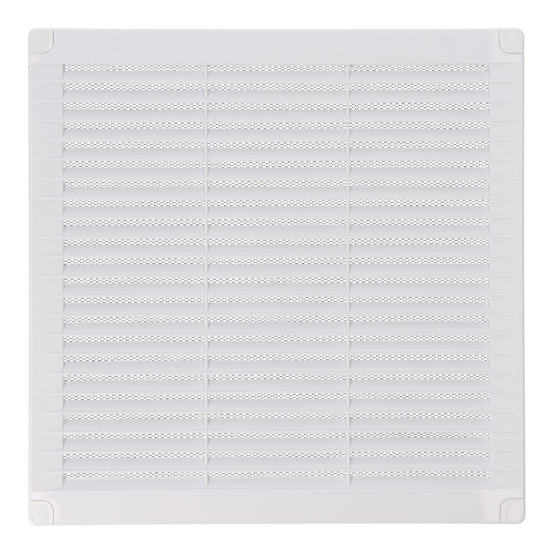 Rejilla ventilación cuadrada con tapones y mosquitera 250x250x7mm abs blanca