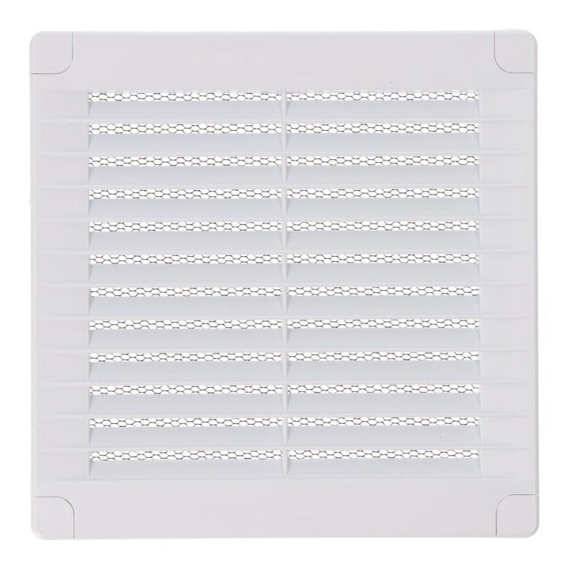 Rejilla ventilación cuadrada con tapones y mosquitera 150x150x7mm abs blanca