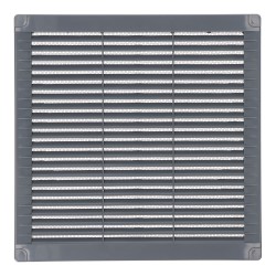 Rejilla ventilación cuadrada con tapones y mosquitera 250x250x7mm abs gris