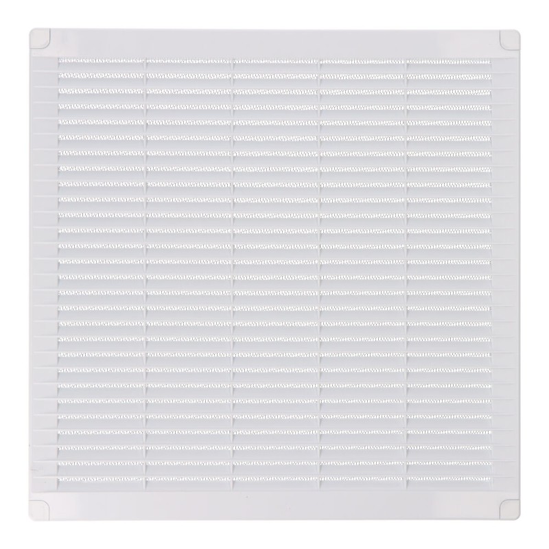Rejilla ventilación cuadrada con tapones y mosquitera 300x300x7mm abs blanca