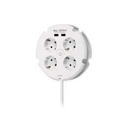 Prolongador redondo con 4 tomas schuko 16 a 250 v + 2 usb ( 2,5 a) de cable 1,5 m h05vv-f 3g1,5mm
