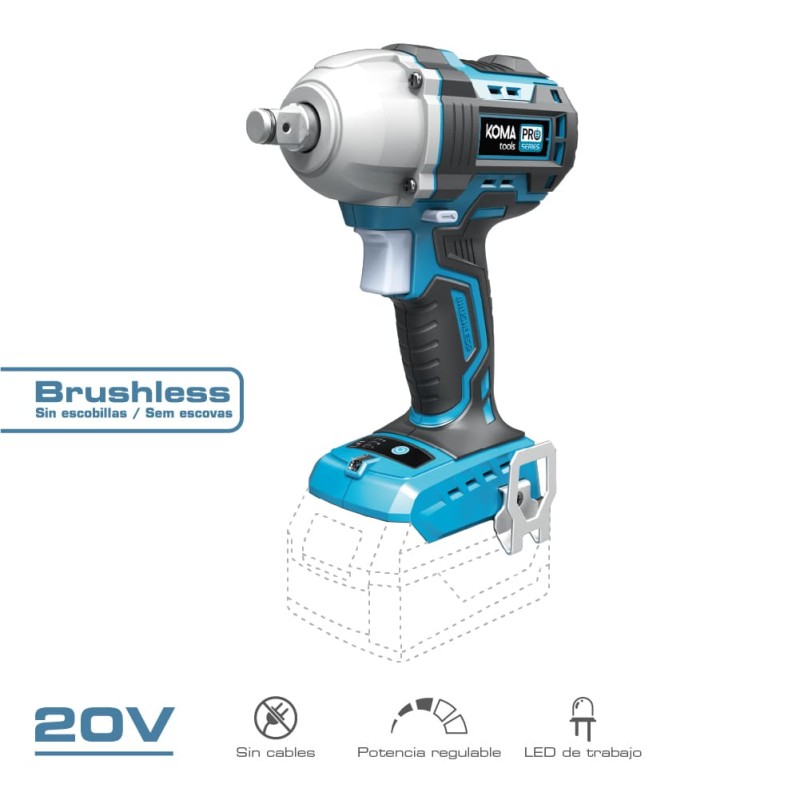 Llave de impacto 20 v brushless 450 nm (sin batería ni cargador)