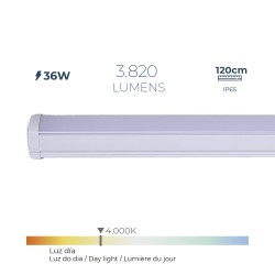 Regleta led 36 w 4.000 k luz día 3.820 lm 120 x 4,6 x 5,1 cm