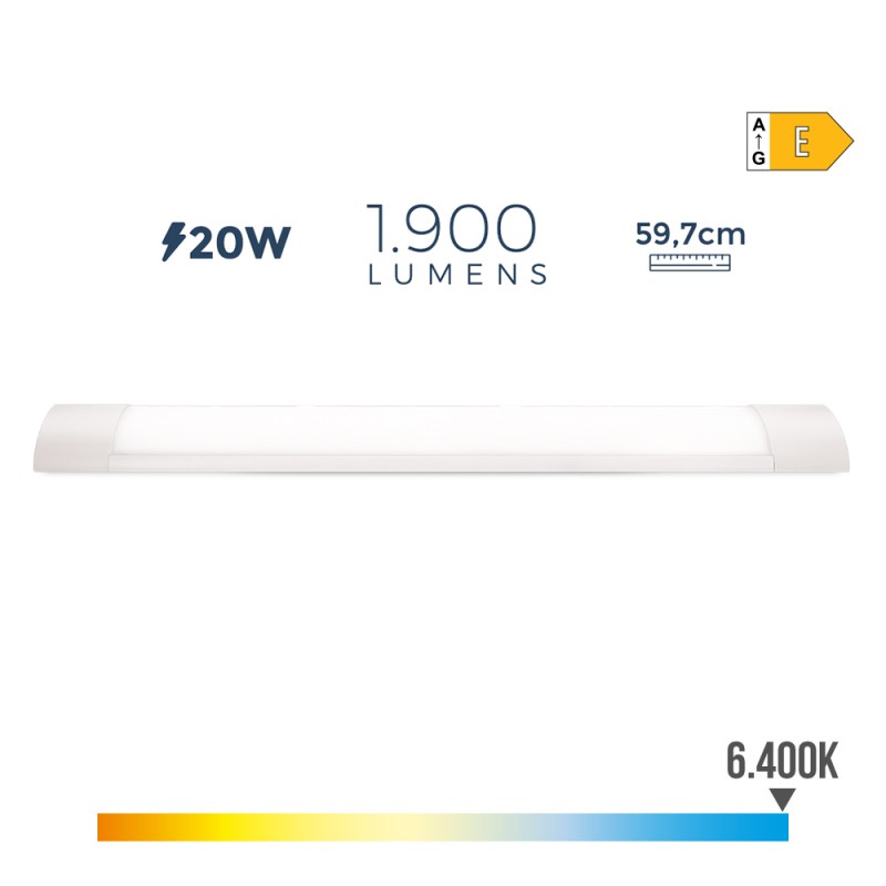Regleta led 20 w 6500 k luz fria 1900 lm 8 x 59,7 x 3,1 cm