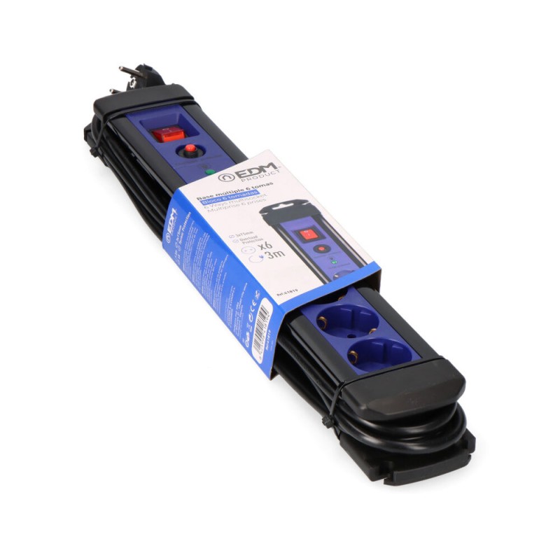 Prolongador con 6 tomas con protector + interruptor 3m.