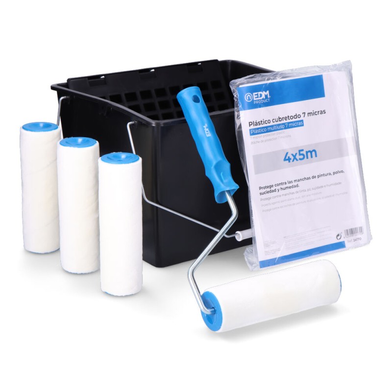 Conjunto promocional rodillo + cubo + recambios 3 uds + plástico cubretodo